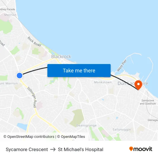 Sycamore Crescent to St Michael's Hospital map