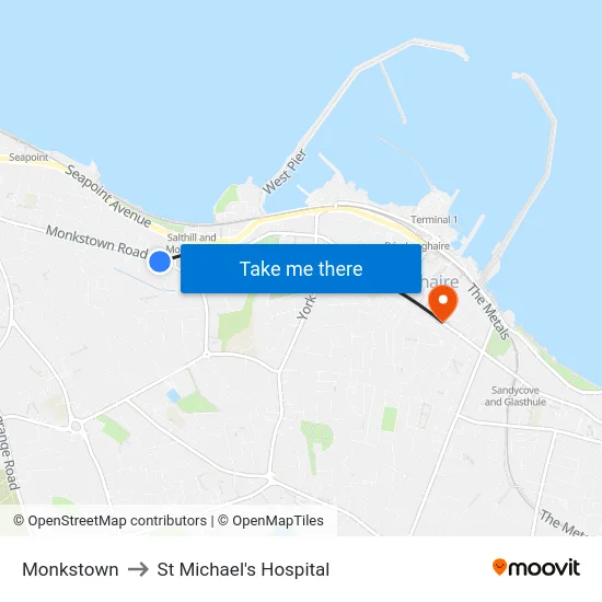 Monkstown to St Michael's Hospital map