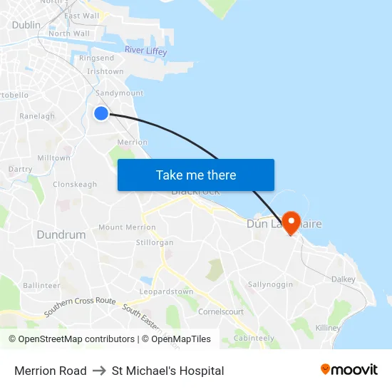 Merrion Road to St Michael's Hospital map
