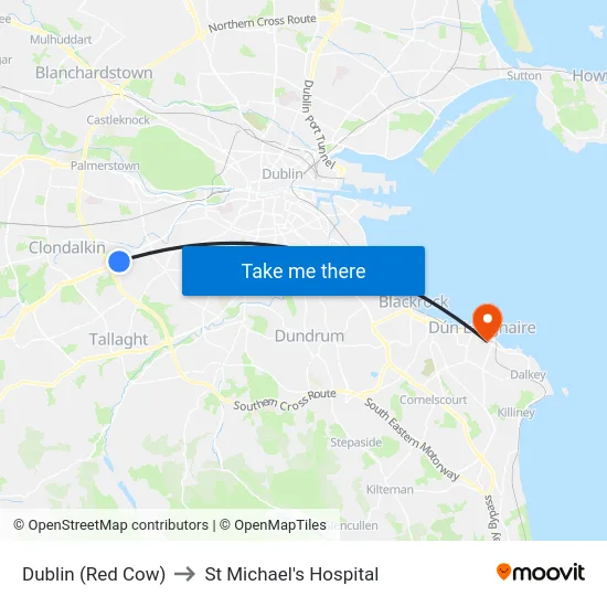 Dublin (Red Cow) to St Michael's Hospital map