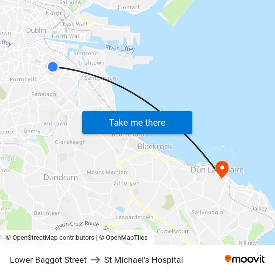 Lower Baggot Street to St Michael's Hospital map