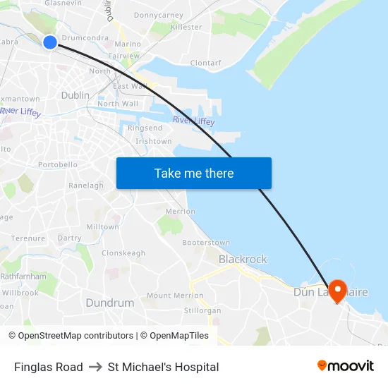 Finglas Road to St Michael's Hospital map