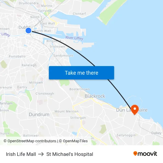 Irish Life Mall to St Michael's Hospital map