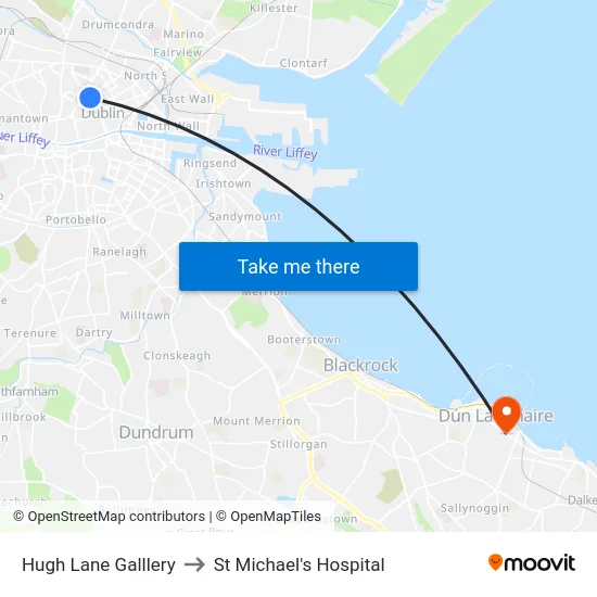 Hugh Lane Galllery to St Michael's Hospital map