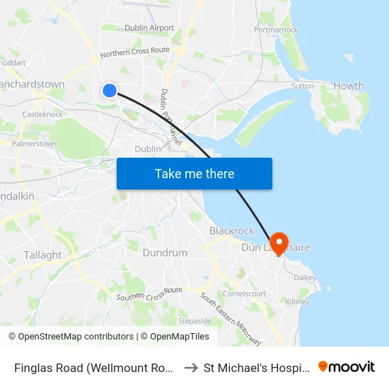 Finglas Road (Wellmount Road) to St Michael's Hospital map