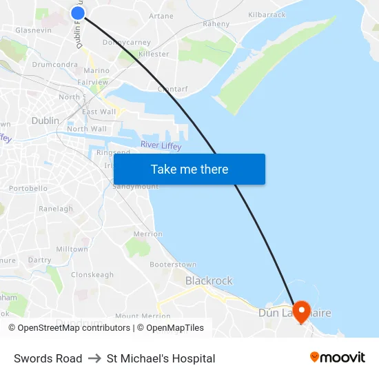 Swords Road to St Michael's Hospital map