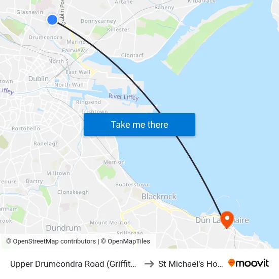 Upper Drumcondra Road (Griffith Avenue) to St Michael's Hospital map