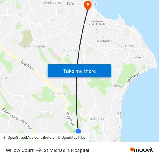 Willow Court to St Michael's Hospital map