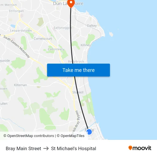 Bray Main Street to St Michael's Hospital map