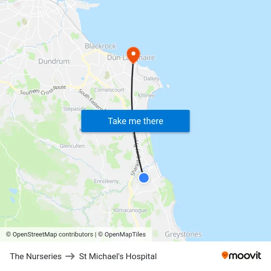 The Nurseries to St Michael's Hospital map