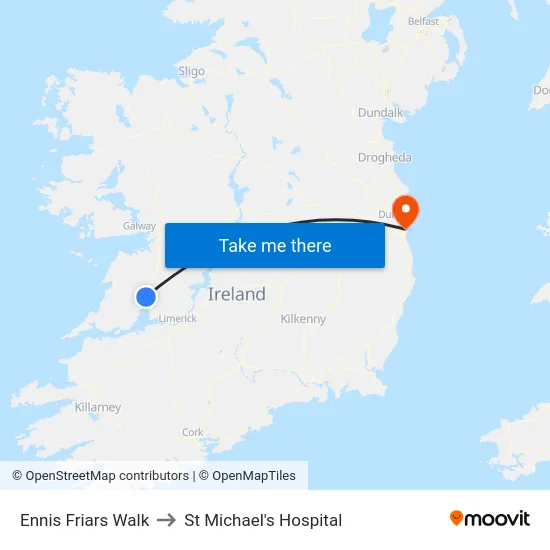Ennis Friars Walk to St Michael's Hospital map