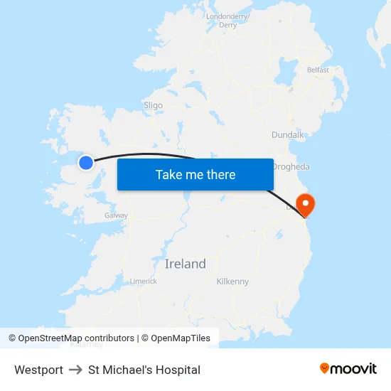 Westport to St Michael's Hospital map