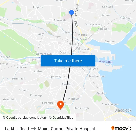 Larkhill Road to Mount Carmel Private Hospital map