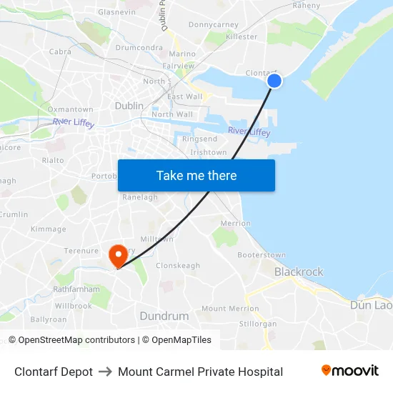 Clontarf Depot to Mount Carmel Private Hospital map