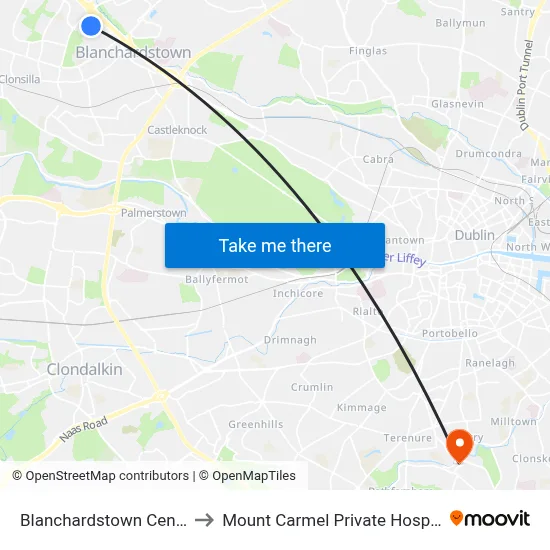 Blanchardstown Centre to Mount Carmel Private Hospital map
