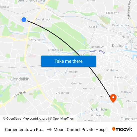 Carpenterstown Road to Mount Carmel Private Hospital map