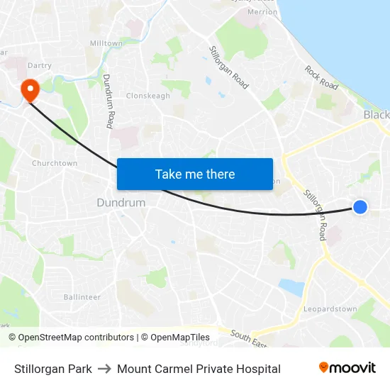 Stillorgan Park to Mount Carmel Private Hospital map