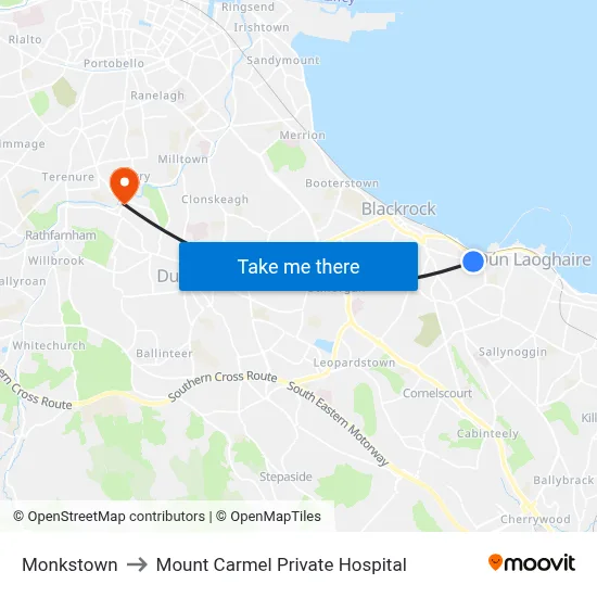 Monkstown to Mount Carmel Private Hospital map