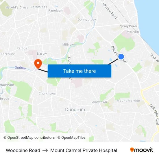 Woodbine Road to Mount Carmel Private Hospital map