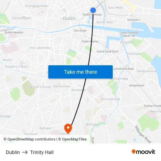 Dublin to Trinity Hall map