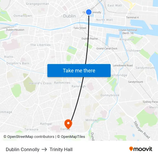 Dublin Connolly to Trinity Hall map