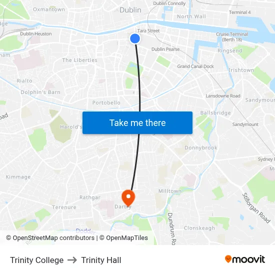 Trinity College to Trinity Hall map