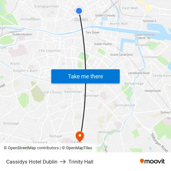 Cassidys Hotel Dublin to Trinity Hall map