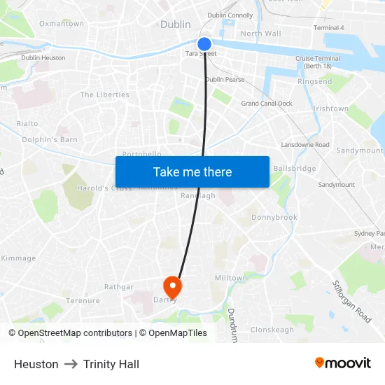 Heuston to Trinity Hall map
