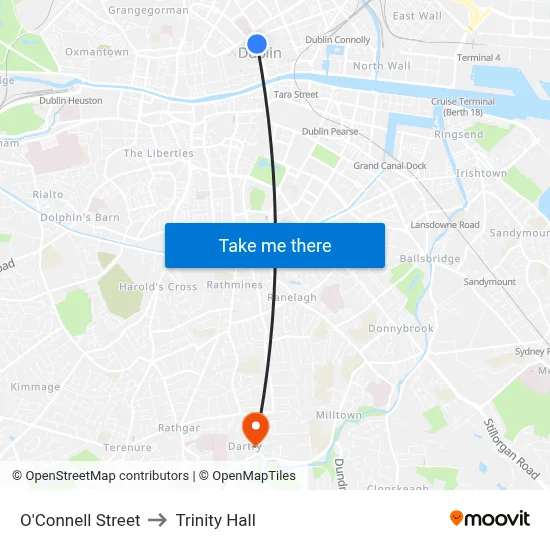 O'Connell Street to Trinity Hall map