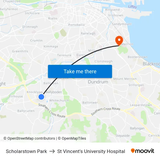 Scholarstown Park to St Vincent's University Hospital map