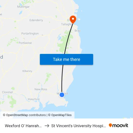 Wexford O' Hanrahan to St Vincent's University Hospital map