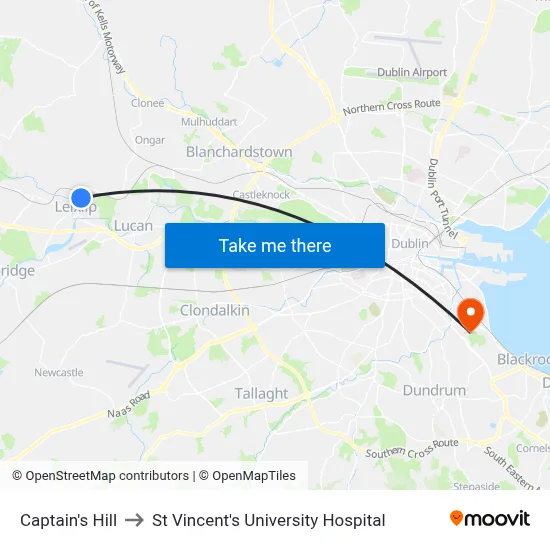 Captain's Hill to St Vincent's University Hospital map