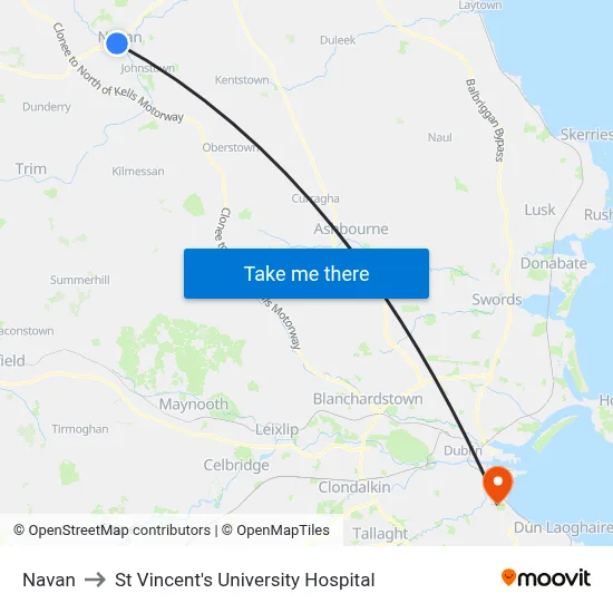 Navan to St Vincent's University Hospital map