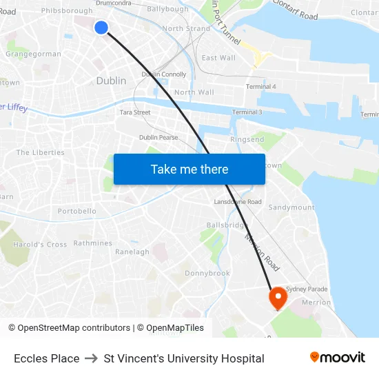 Eccles Place to St Vincent's University Hospital map