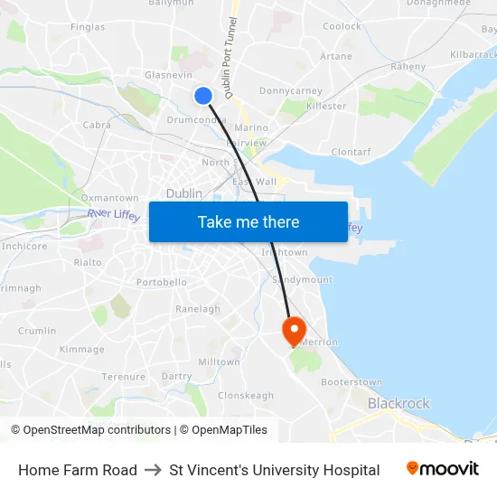 Home Farm Road to St Vincent's University Hospital map
