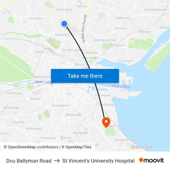 Dcu Ballymun Road to St Vincent's University Hospital map