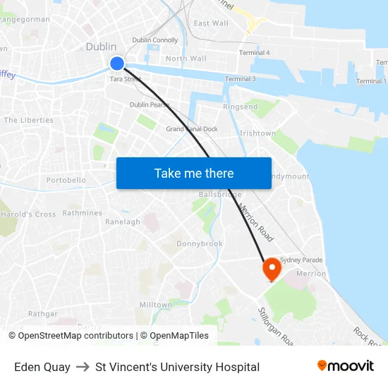 Eden Quay to St Vincent's University Hospital map