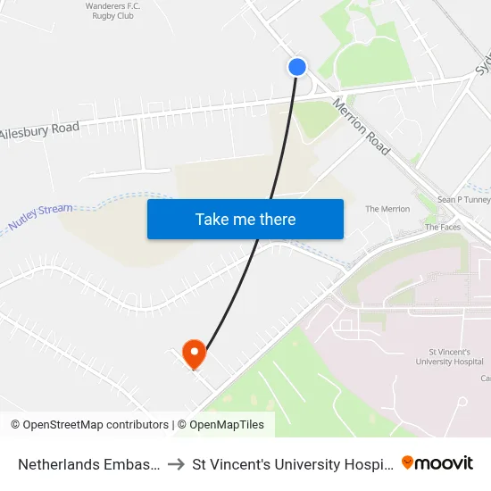 Netherlands Embassy to St Vincent's University Hospital map