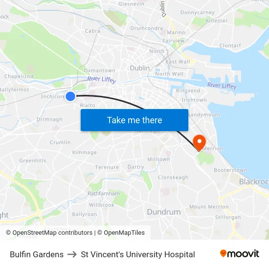 Bulfin Gardens to St Vincent's University Hospital map