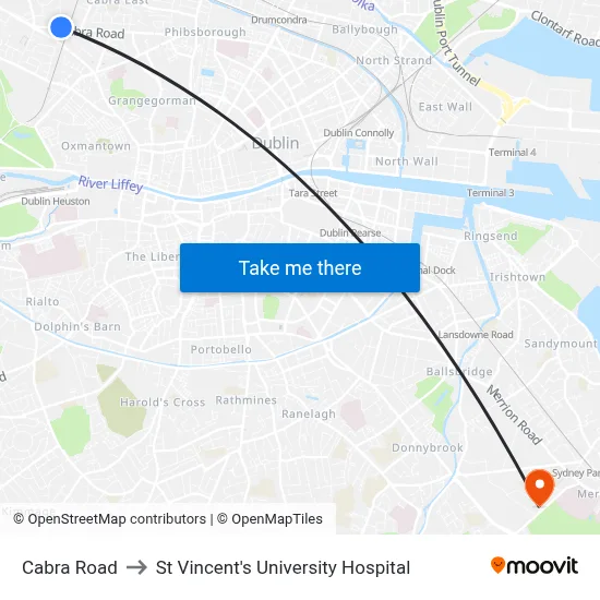 Cabra Road to St Vincent's University Hospital map