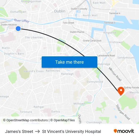 James's Street to St Vincent's University Hospital map