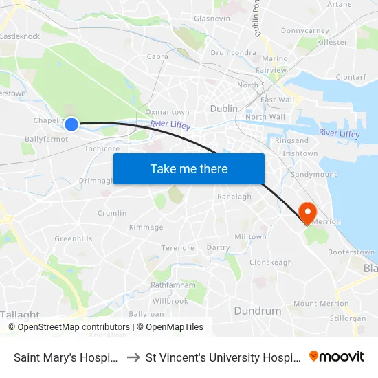 Saint Mary's Hospital to St Vincent's University Hospital map