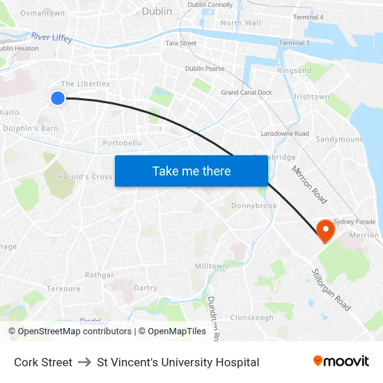 Cork Street to St Vincent's University Hospital map