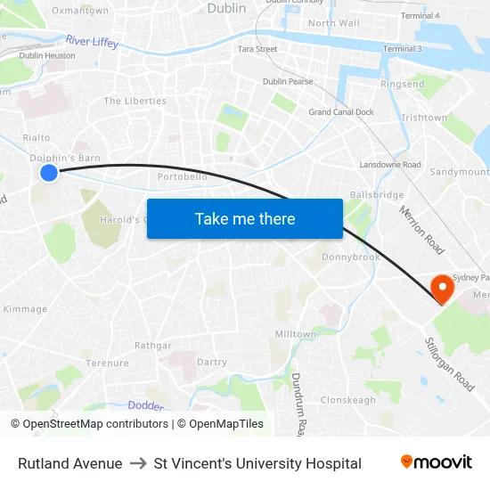 Rutland Avenue to St Vincent's University Hospital map