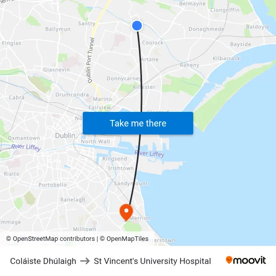 Coláiste Dhúlaigh to St Vincent's University Hospital map