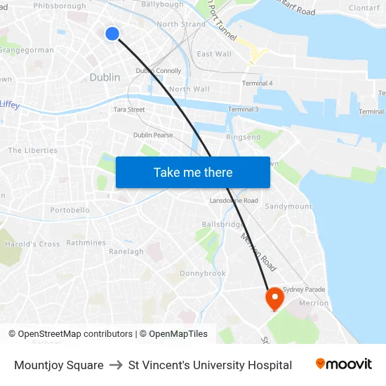 Mountjoy Square to St Vincent's University Hospital map
