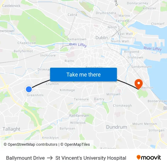 Ballymount Drive to St Vincent's University Hospital map