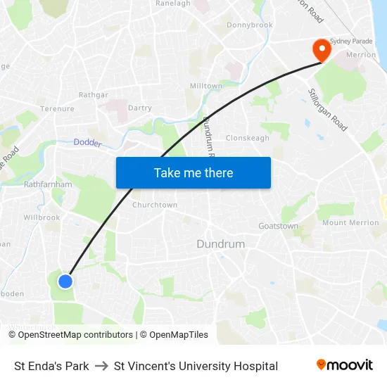 St Enda's Park to St Vincent's University Hospital map