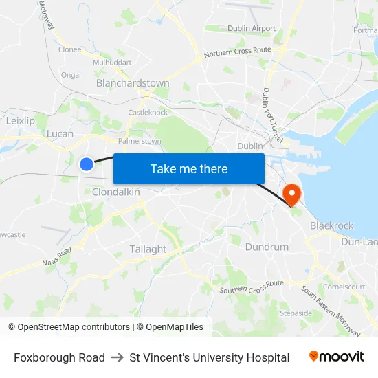 Foxborough Road to St Vincent's University Hospital map