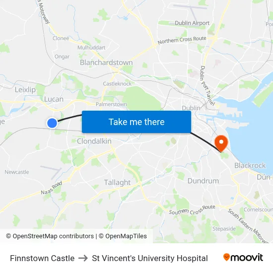 Finnstown Castle to St Vincent's University Hospital map